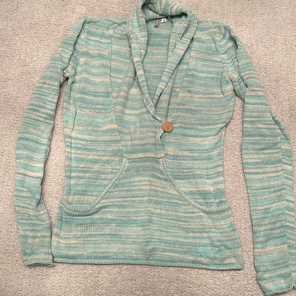 Rip Curl knit sweater. torquoise and white. Size small